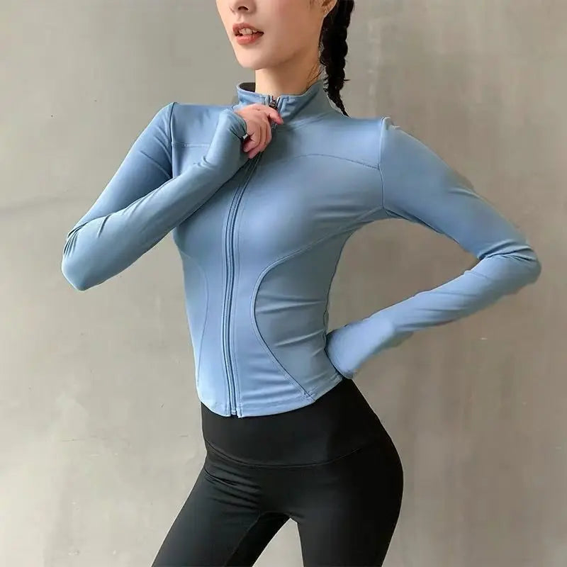 Fitness Sports Jacket Women's Zipper Long-sleeved Stand-up Jacket Quick-drying Training Yoga Clothes Summer Breathable Top