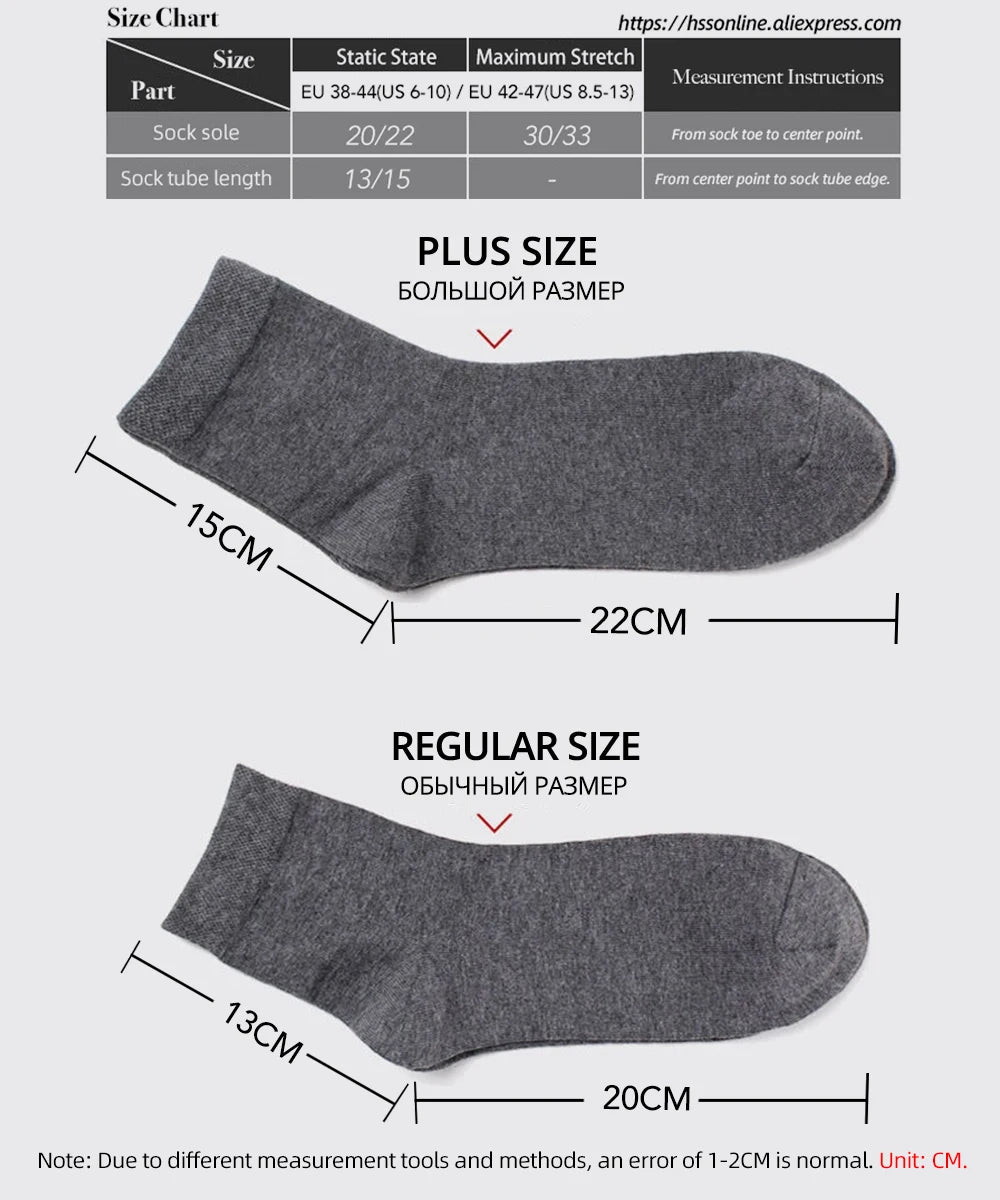 HSS 2024 High Quality Casual Men's Business Socks Summer Winter Cotton Socks Quick Drying Black White Long Sock Plus Size US7-14