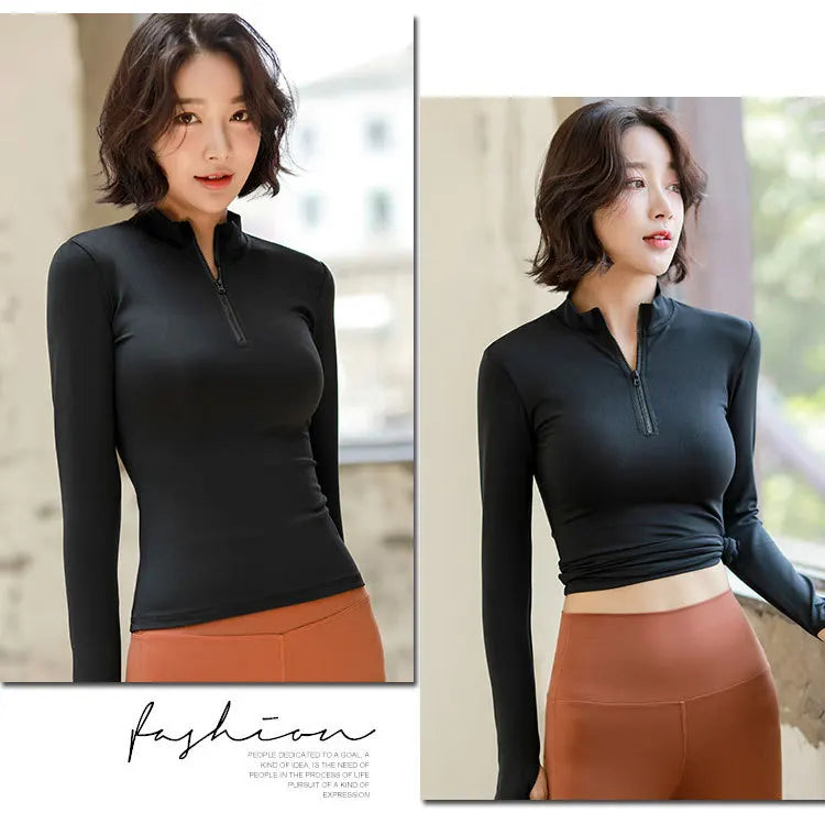 Spring and Summer Women Half Zipper Casual Fitness Wear Long Sleeve Blazer Running Speed Dry Yoga Wear Women