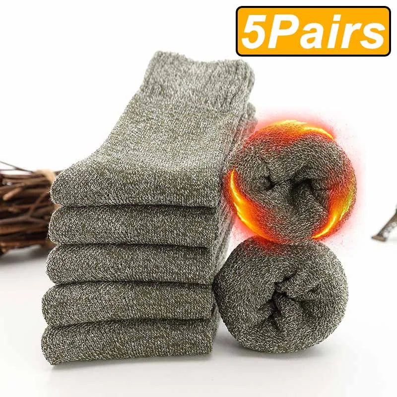 5 Pairs Winter Warm Men’s Socks Wool Male Women Socks Super Thicker Solid Socks Wool Socks Against Cold Snow Terry Socks