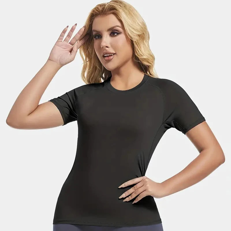 Women's Compression Shirt Short Sleeve Athletic Yoga Running T-Shirt Summer Gym Workout Quick Dry Stretchy Tees Tops Baselayer