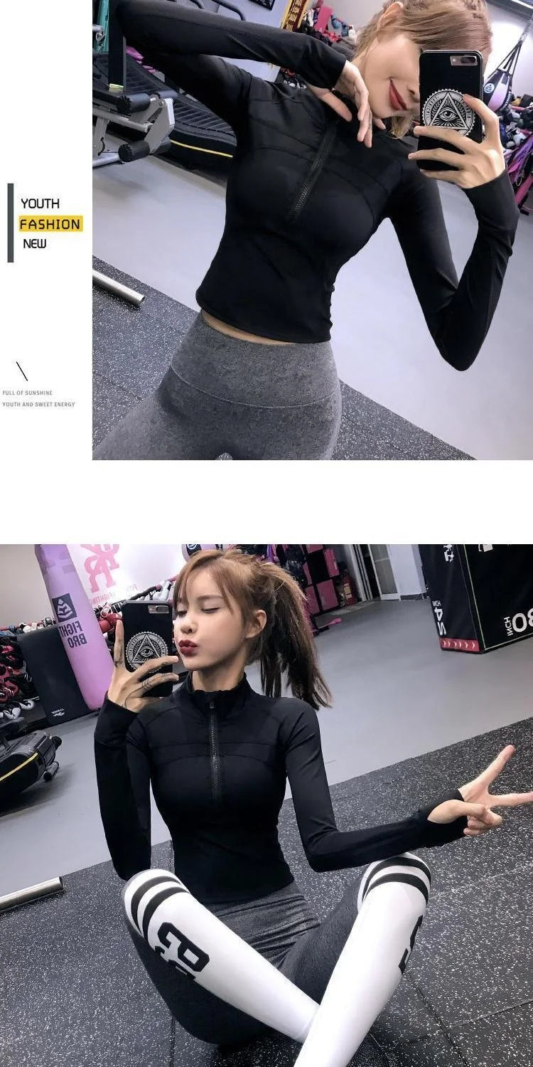 Fitness Sports Jacket Women's Zipper Long-sleeved Stand-up Jacket Quick-drying Training Yoga Clothes Summer Breathable Top