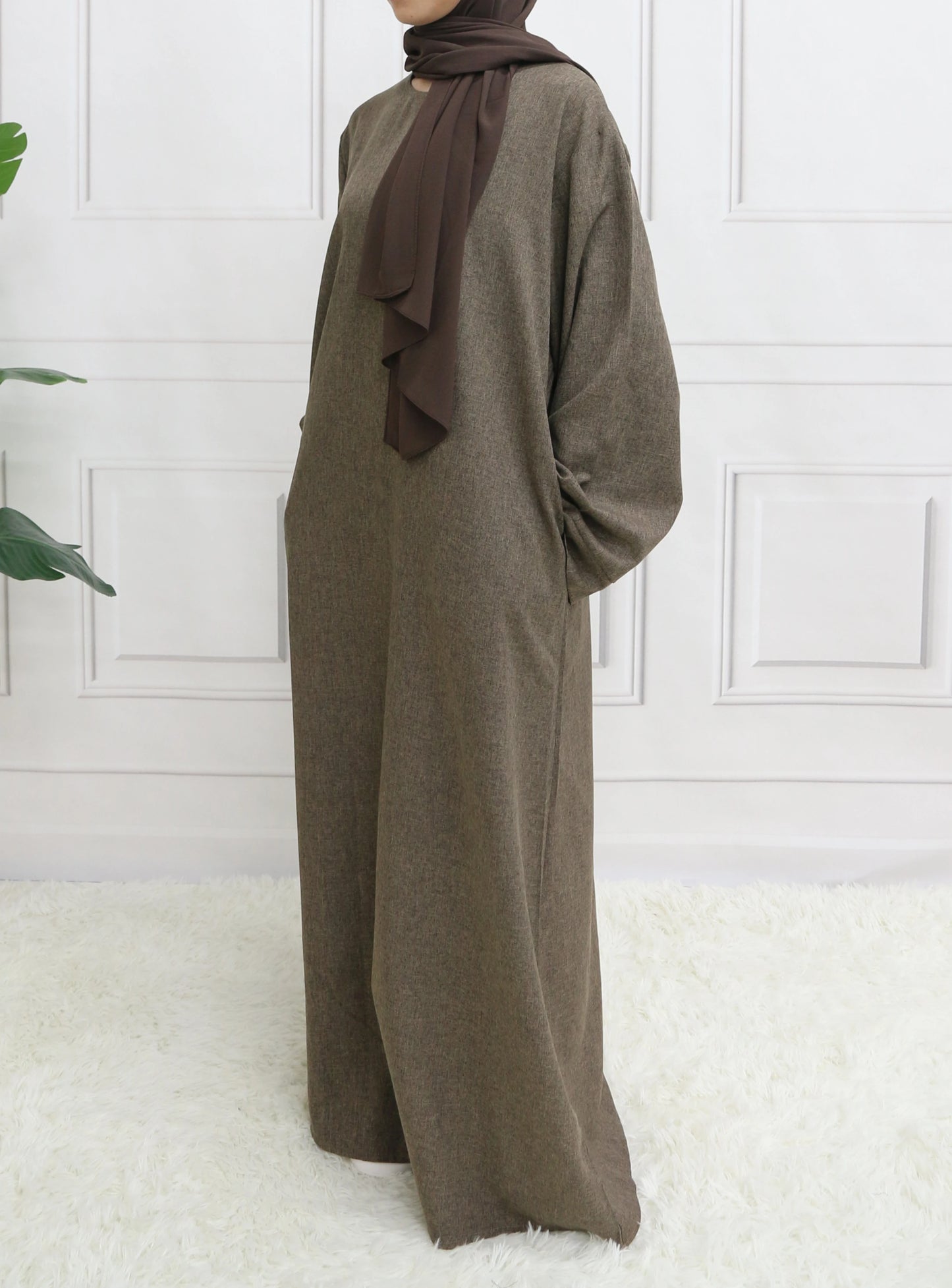 Modest Closed Plain Long Sleeve Abaya Without Hijab With Belt  Basic Islamic Eid Clothes Dress