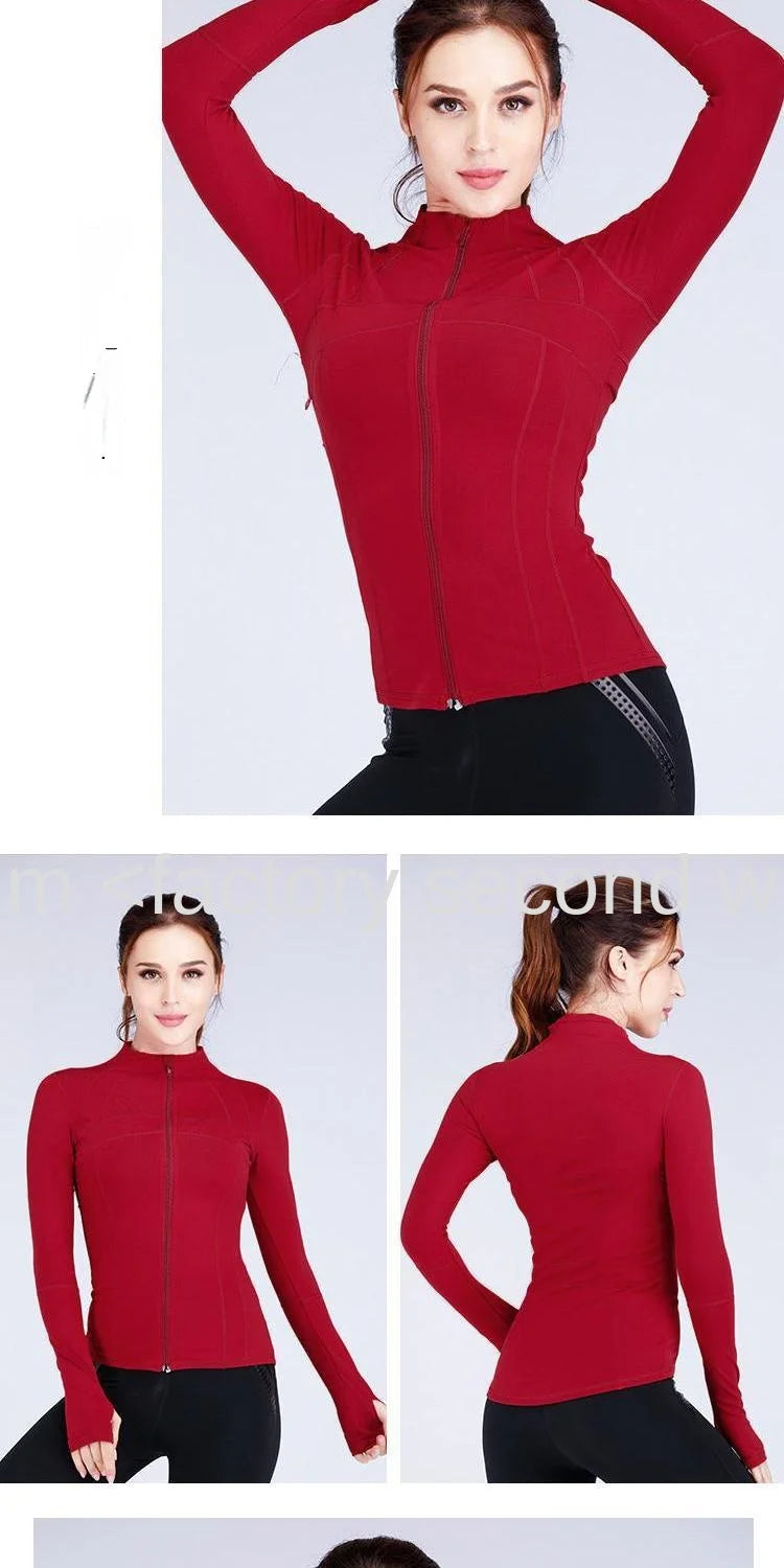 Fitness Sports Jacket Women's Zipper Long-sleeved Stand-up Jacket Quick-drying Training Yoga Clothes Summer Breathable Top