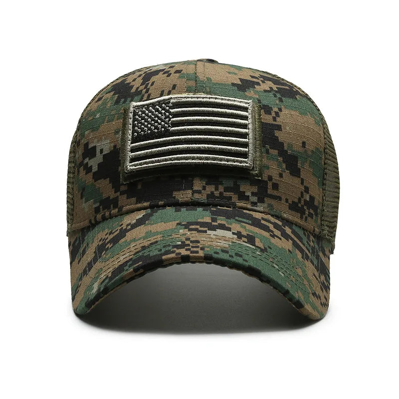 Men American Flag Camouflage Baseball Cap Male Outdoor Breathable Tactics Mountaineering Peaked Hat Adjustable Stylish Casquette