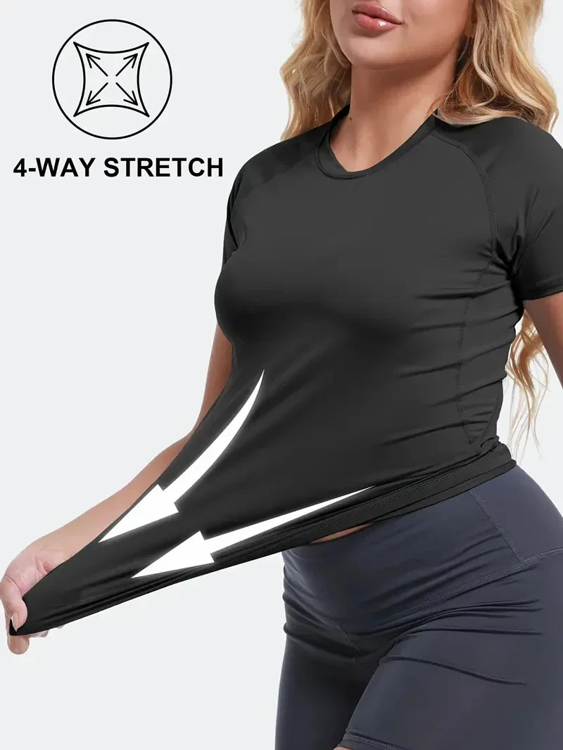 Women's Compression Shirt Short Sleeve Athletic Yoga Running T-Shirt Summer Gym Workout Quick Dry Stretchy Tees Tops Baselayer