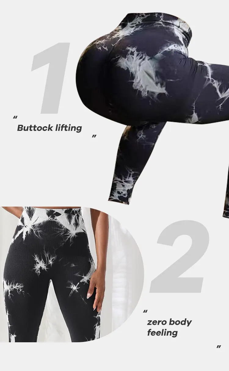 Tie Dye Seamless Leggings for Women High Waist Yoga Pants, Scrunch Butt Lifting Elastic Tights