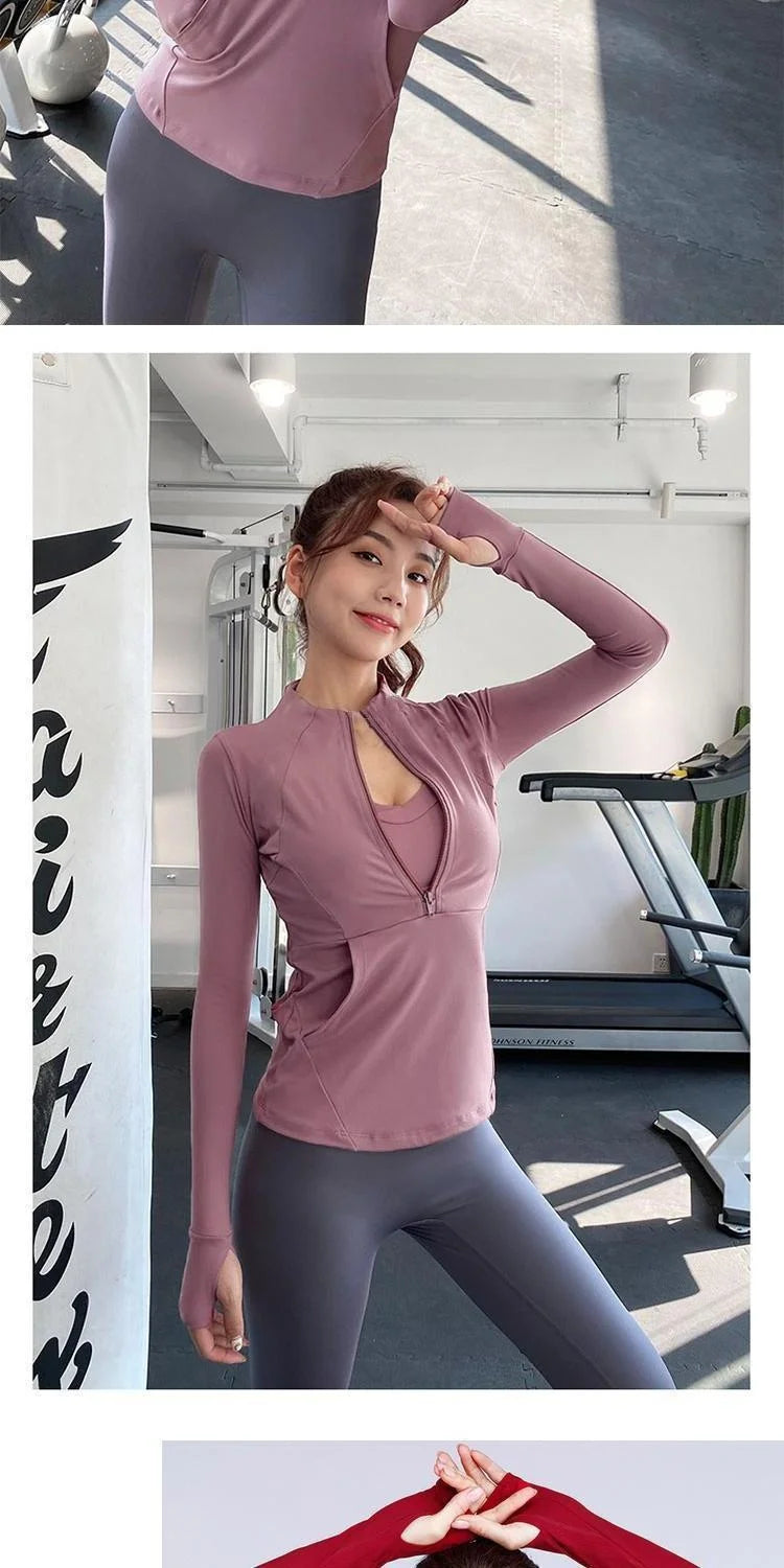 Fitness Sports Jacket Women's Zipper Long-sleeved Stand-up Jacket Quick-drying Training Yoga Clothes Summer Breathable Top