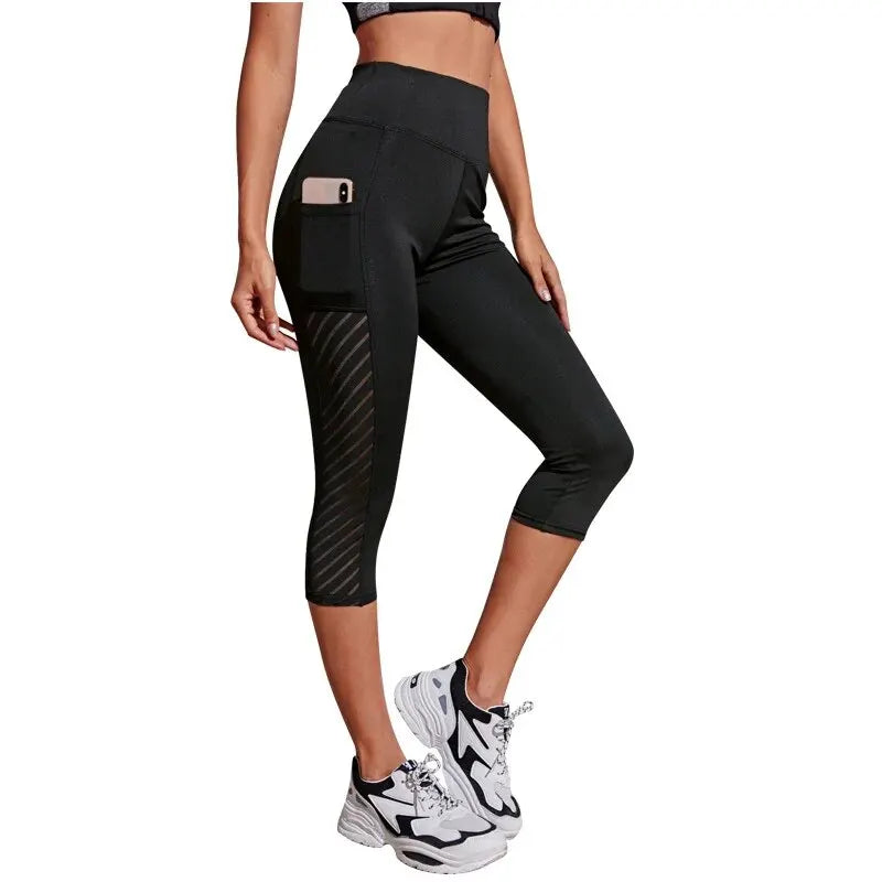 New Large Panel Pocket Design with High Waist, Hip Lift, Slimming Yoga Pants, Fitness Running Crop Pants