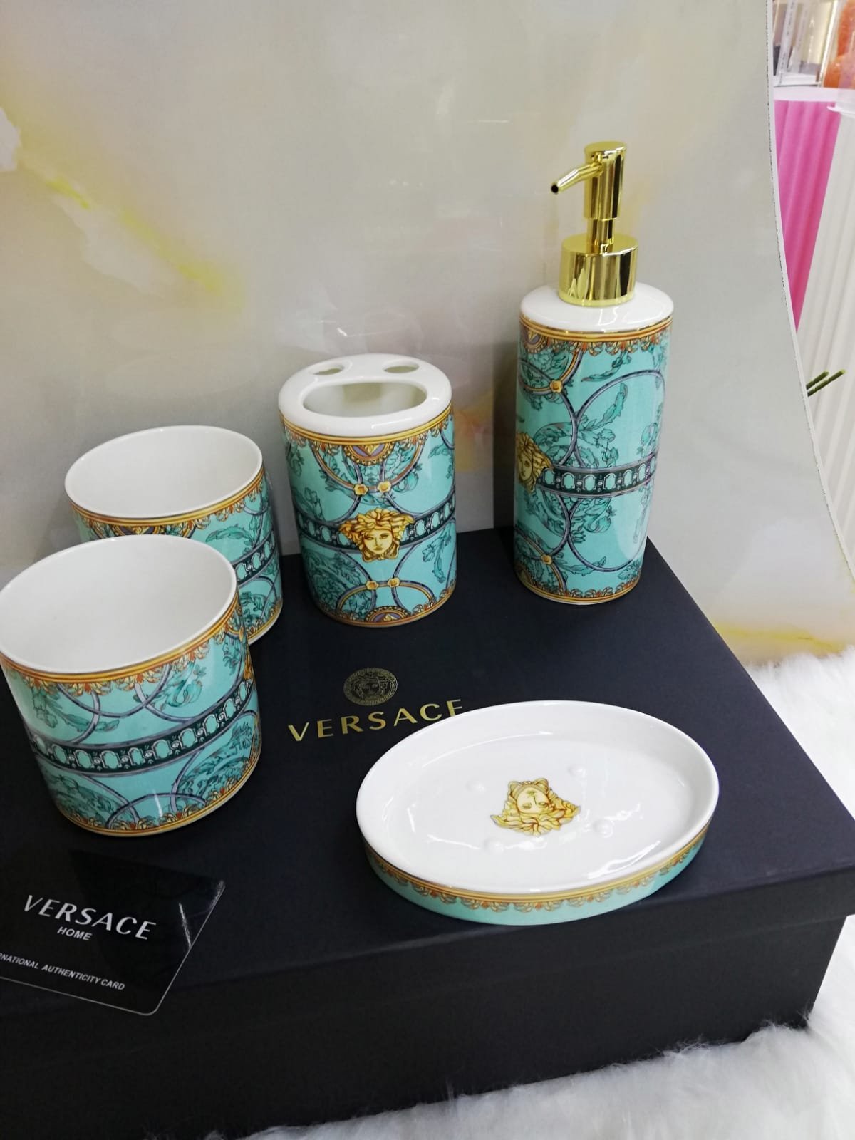 Versace Bathroom set of 5 - Versace Bathroom Accessories | Aleppo Gift UAE