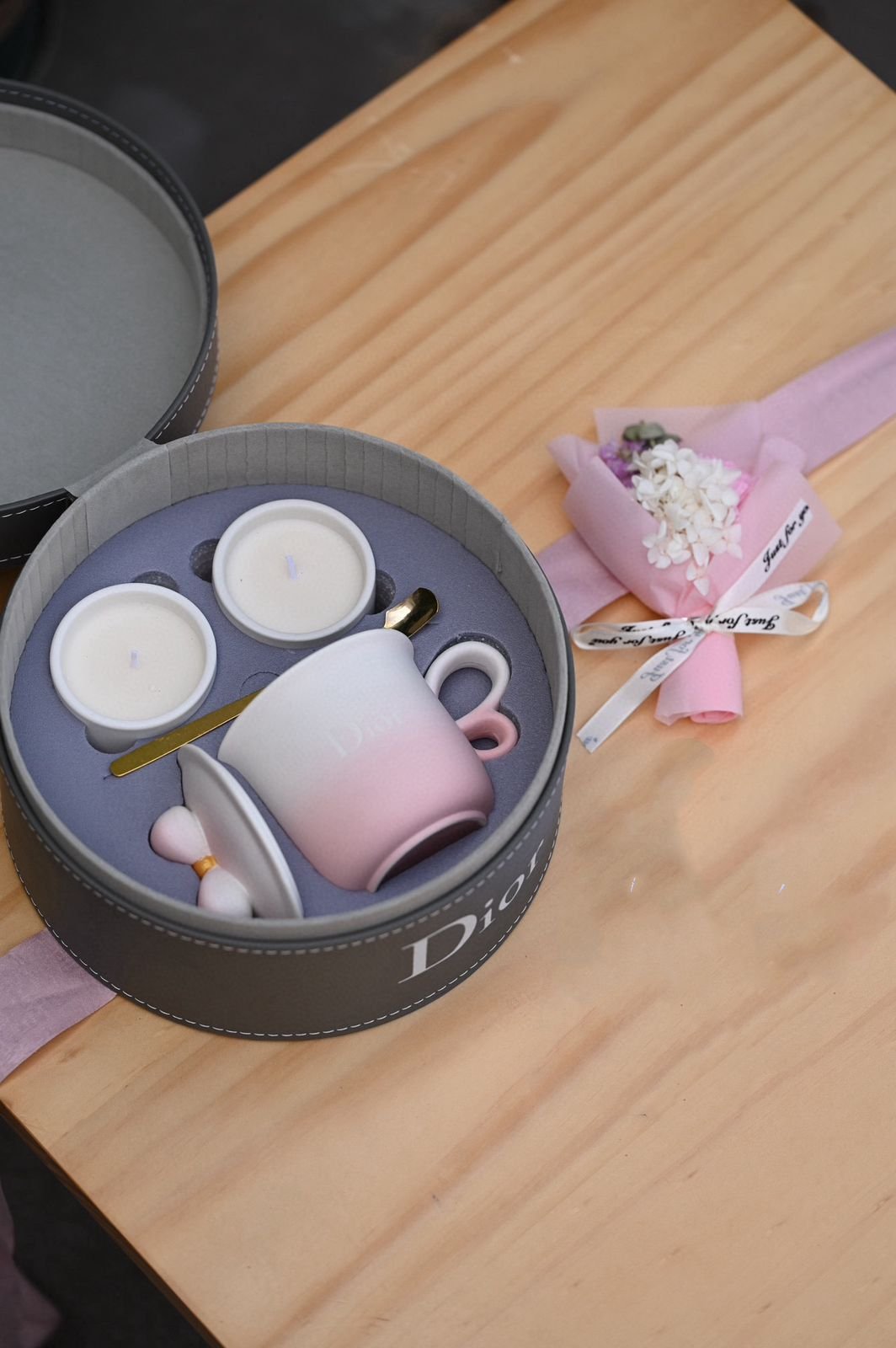 single cup set of two candles and a spoon with the cup - Dior Candles | Aleppo Gift UAE
