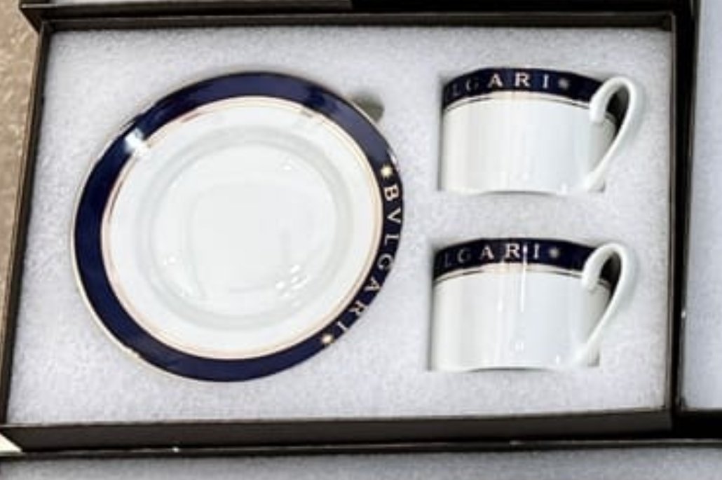 Bvlgari tea cups set of two cups dark blue with white  - Bvlgari Cups | Aleppo Gift UAE