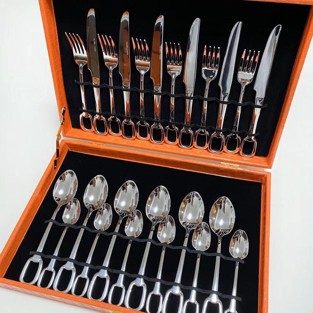 Hermes cutlery set for six people, Gold or Silver - Hermes Cutlery | Aleppo Gift UAE