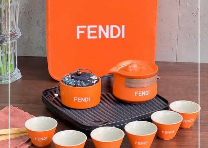 Fendi Chinese Tea set of six cups , orange colors