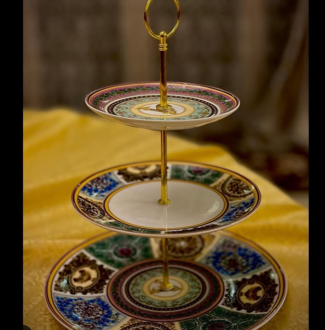 Versace Rosenthal Barocco Mosaic 3-Tier Etagere. - Versace Tray | Aleppo Gift UAE