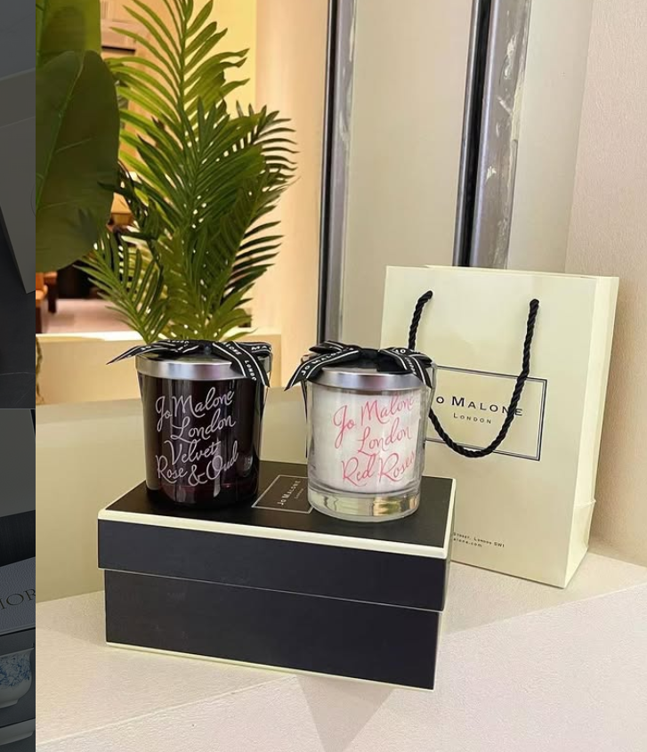 Jo Malone London Velvet Rose & Oud scented candle in a limited edition black glass container - Other Brand Candles | Aleppo Gift UAE