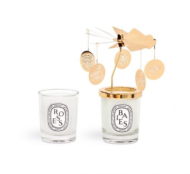 diptyque Candle 70g set of two candles with Golden Carousel Candle Holder