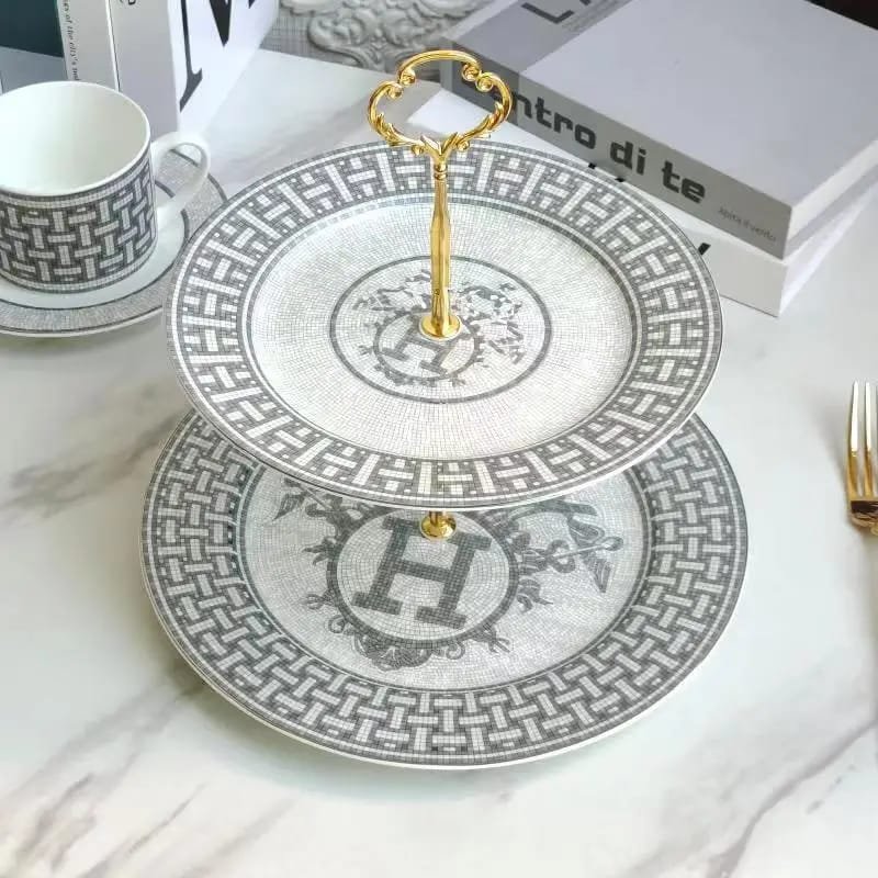 Hermes Cake stand of two tires silver color - Hermes Tray | Aleppo Gift UAE