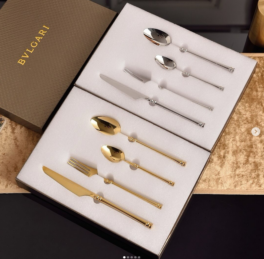cutlery set for one person, Gold or Silver color - Bvlgari Cutlery | Aleppo Gift UAE
