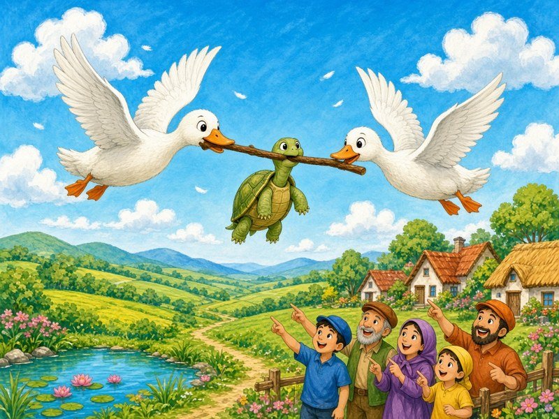 السلحفاة والبطّتان (من كليلة ودمنة)