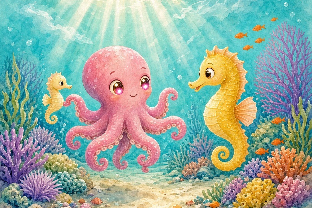 Oki the Little Octopus Turns Pink Whenever She Feels Shy