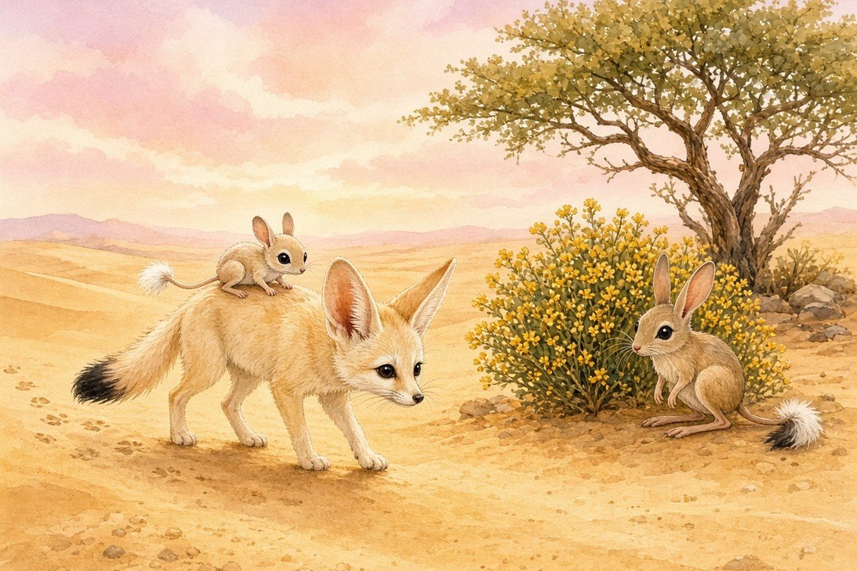 Rimal the Fennec Fox Follows the Little Tracks in the Sand