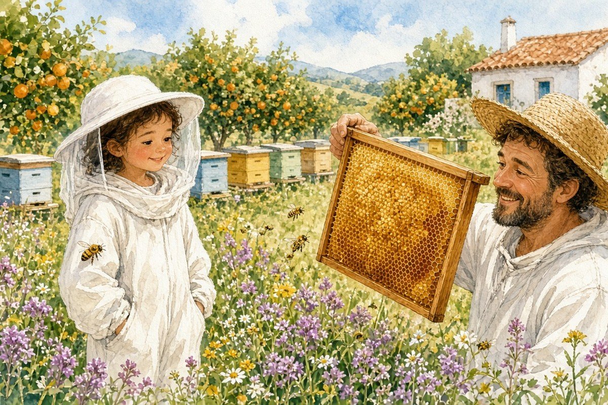 Talin Visits Uncle Hilal's Beehives and Tastes Honey From the Comb