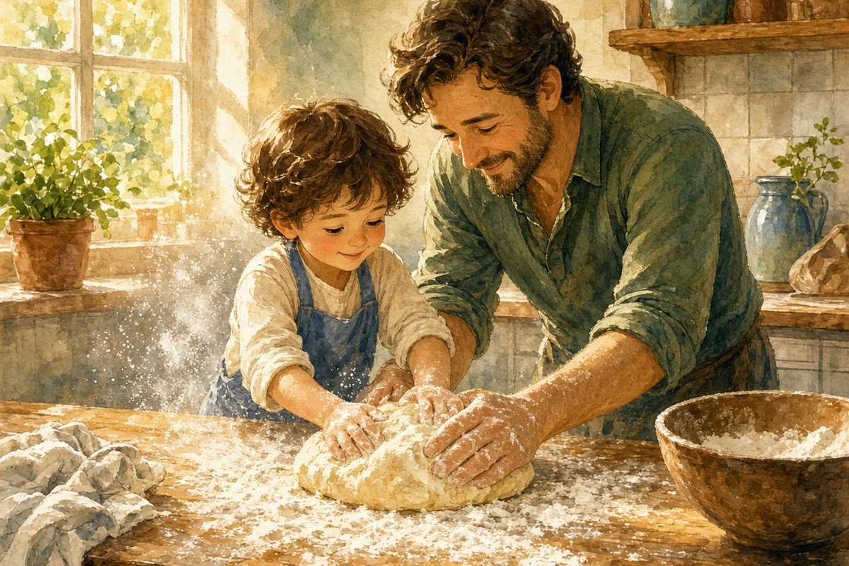 جَميل يُساعِدُ في الخُبْز