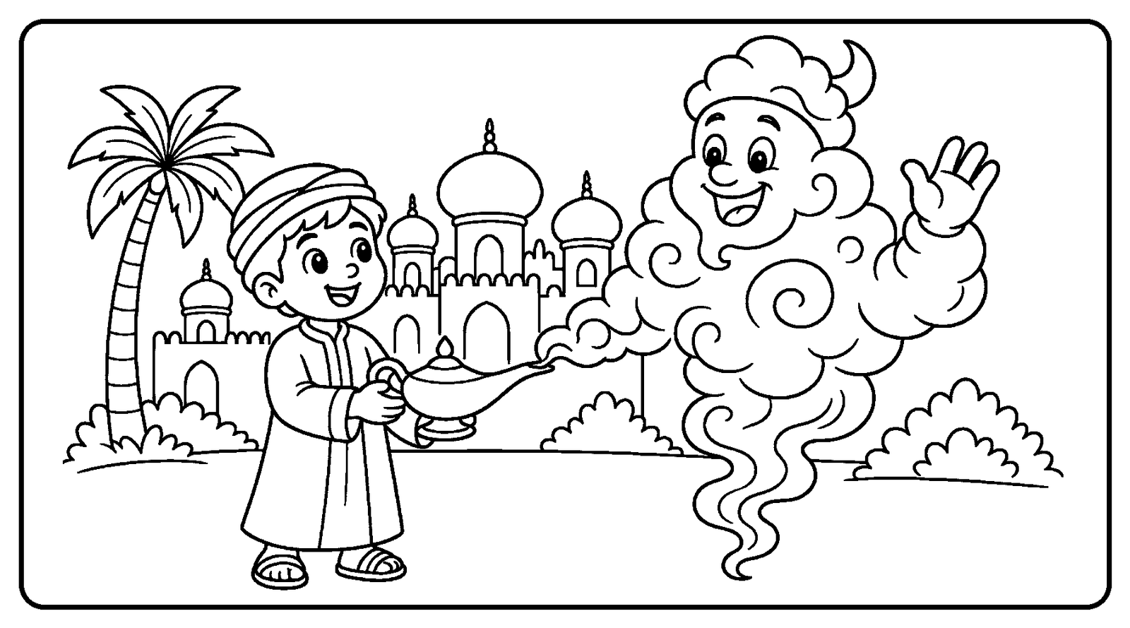 Coloring Page: Aladdin and the Friendly Genie