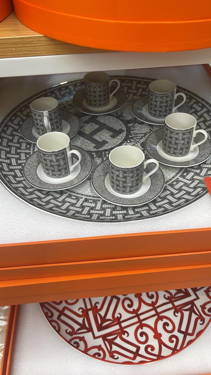 Service tray with set of six Turkish coffee cups from Hermes - Image 8 of 8