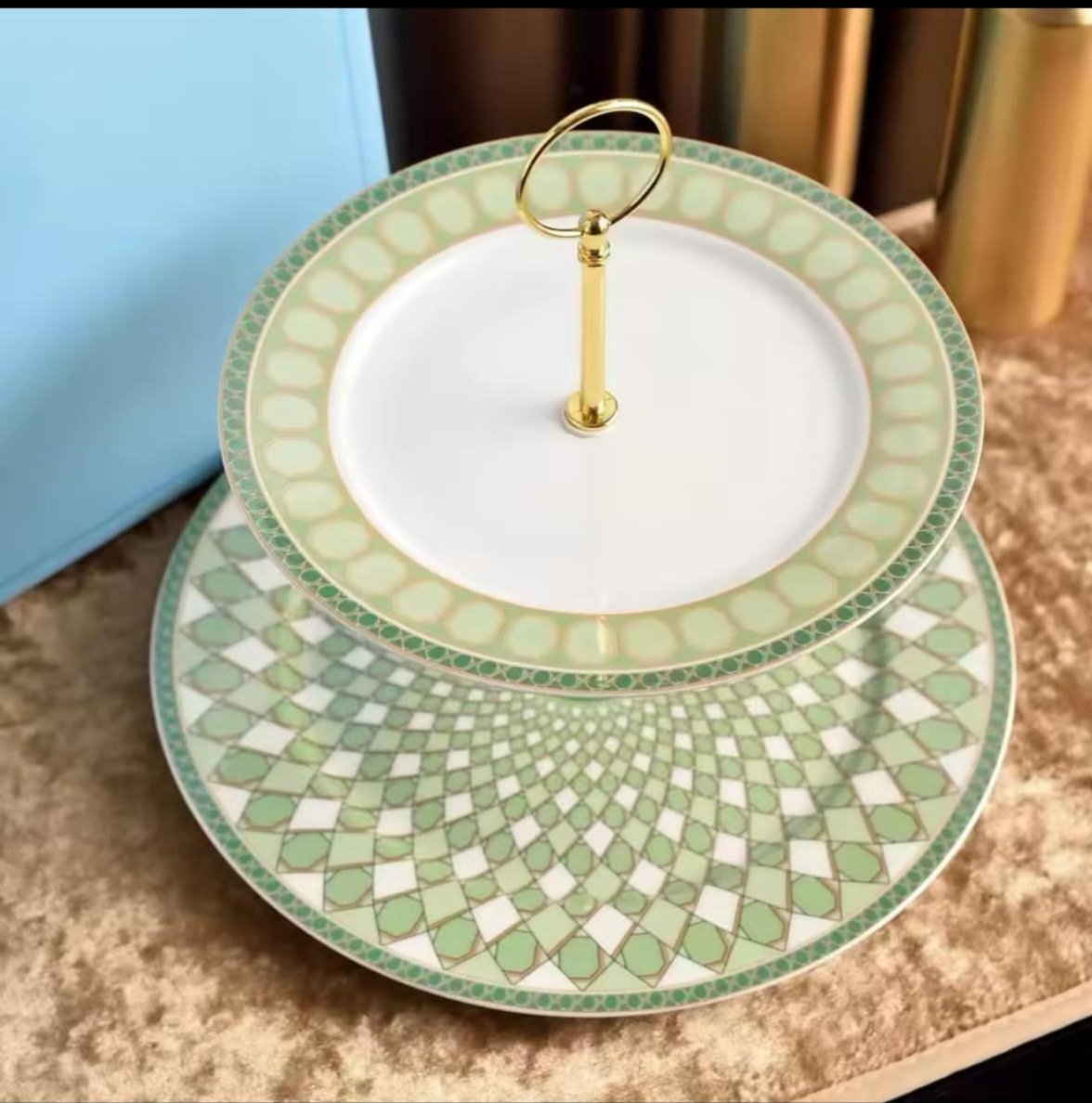 Swarovski serving stand for sweets, green color  - Swarovski Tray | Aleppo Gift UAE