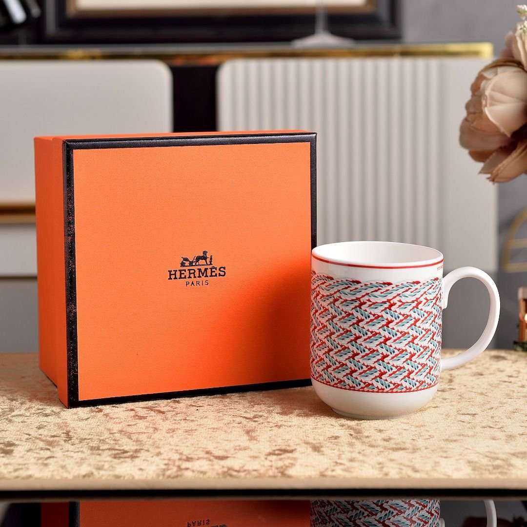 Hermes  Tressages Equestres  Orange, White and Blue Porcelain Mug - Hermes Mug | Aleppo Gift UAE