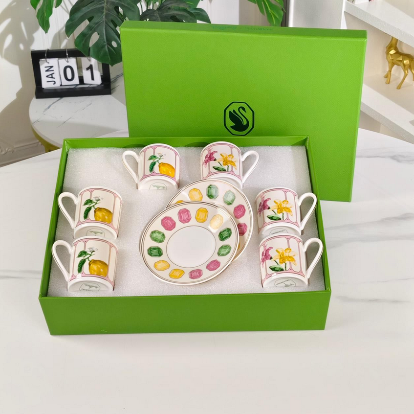 Swarovski Turkish cups set of six- Marshmallow color - Swarovski Turkish Coffee Cups | Aleppo Gift UAE